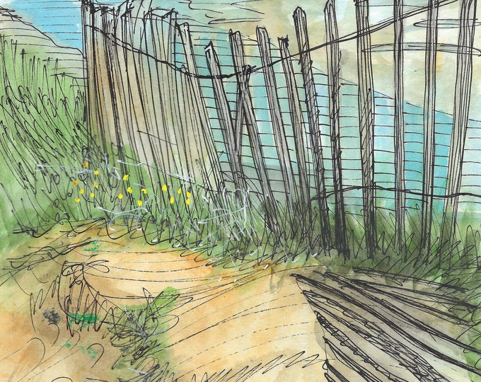 Paling fence in the sunshine print