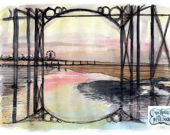 Under the pier at sundown print