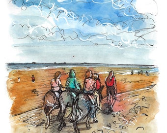 Donkey ride on the beach print
