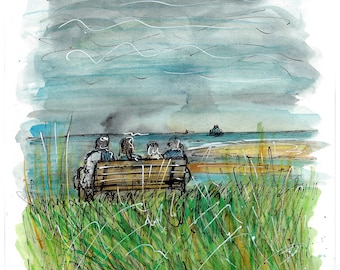 Humber Coast Print: Lincolnshire Friends Watercolor Painting