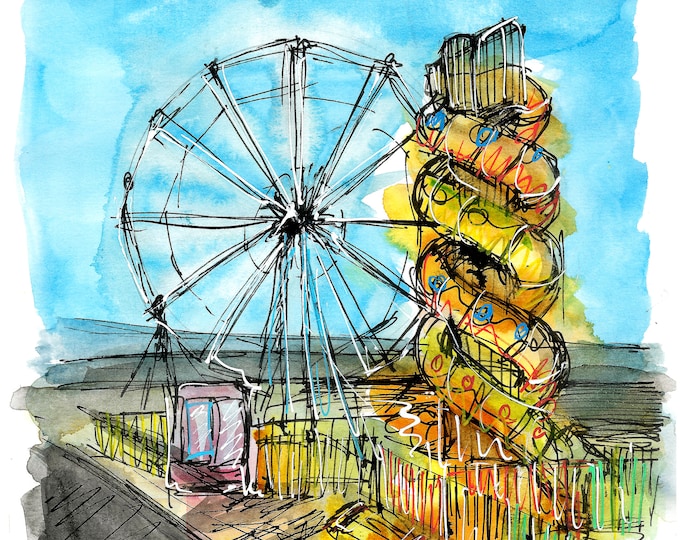 Winter fairground rides print