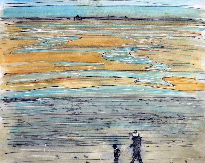 Mother and son on the beach print