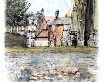 Cobbles in front of St James Louth print
