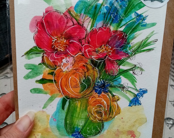 Handmade mothers day card - bright bouquet