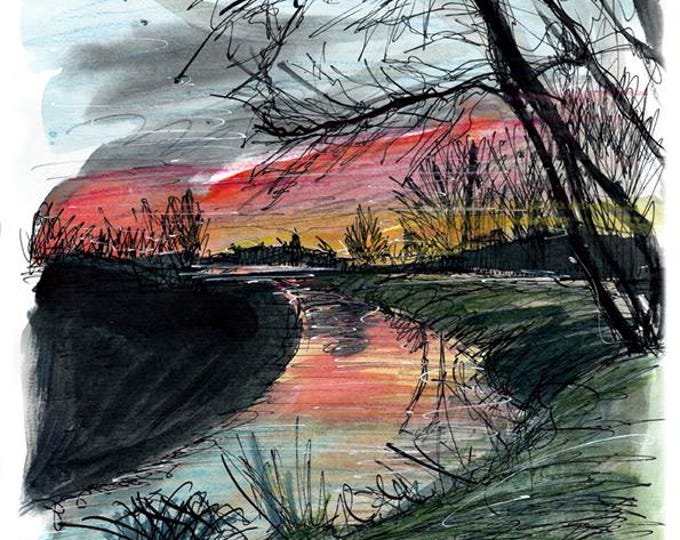 Sunrise over the meandering Freshney print