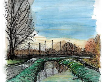 Freshney by the leisure centre in winter print