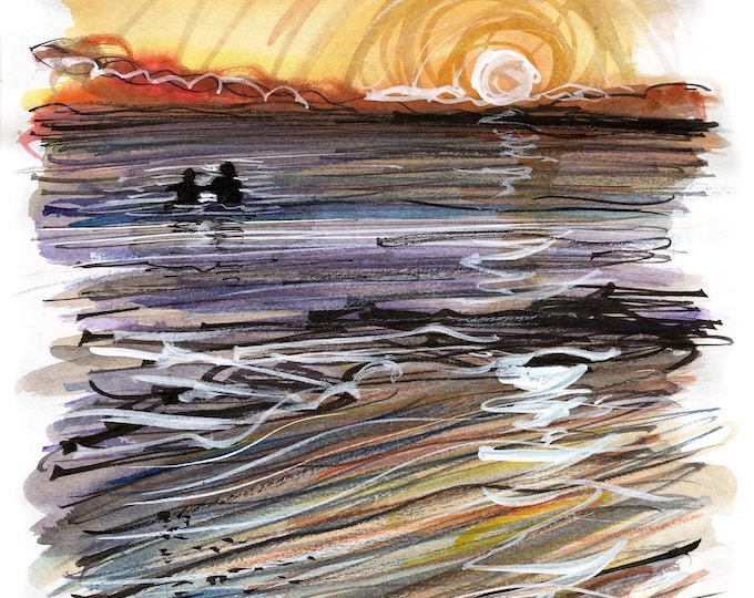 Swimmers at sunrise print