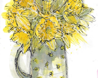 Jug of daffodils print
