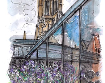 Lincoln Cathedral from the cafe garden print
