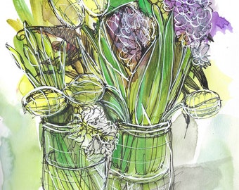 Jug of spring flowers