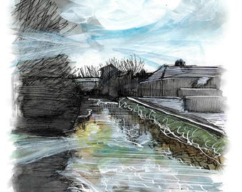 River Freshney looking towards town print