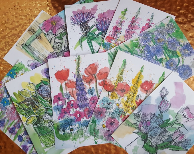 Set of 10 flower postcards