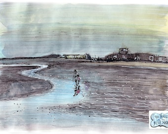 Paddling at sundown print