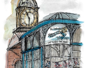 Mermaid chippy and clock tower print