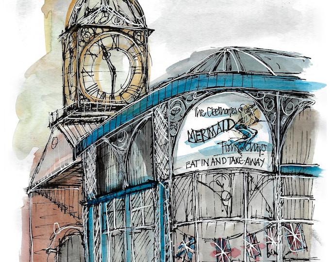 Mermaid chippy and clock tower print