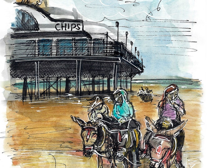 Donkeys in front of the pier print