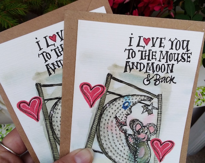 Mouse and moon valentines card