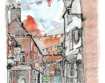 Street of bunting, Louth print