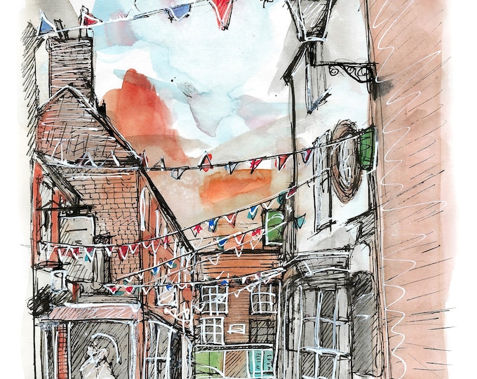 Street of bunting, Louth print