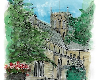 Grimsby minster from Deansgate bridge print