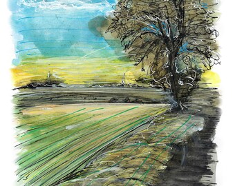 Freshney Valley lone tree at sunrise print