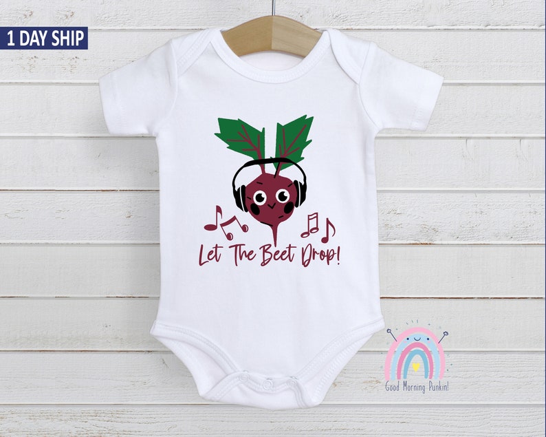 Beet with Headphones Cute Kids Onesie\u00ae Drop the Beat Musical Vegetable Onesie\u00ae