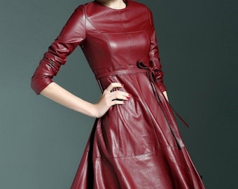 Leather Women's dress, Handmade Genuine Leather Dress, Customize Dress, 100% Genuine Lambskin Leather Dress, Plus Size Custom Made