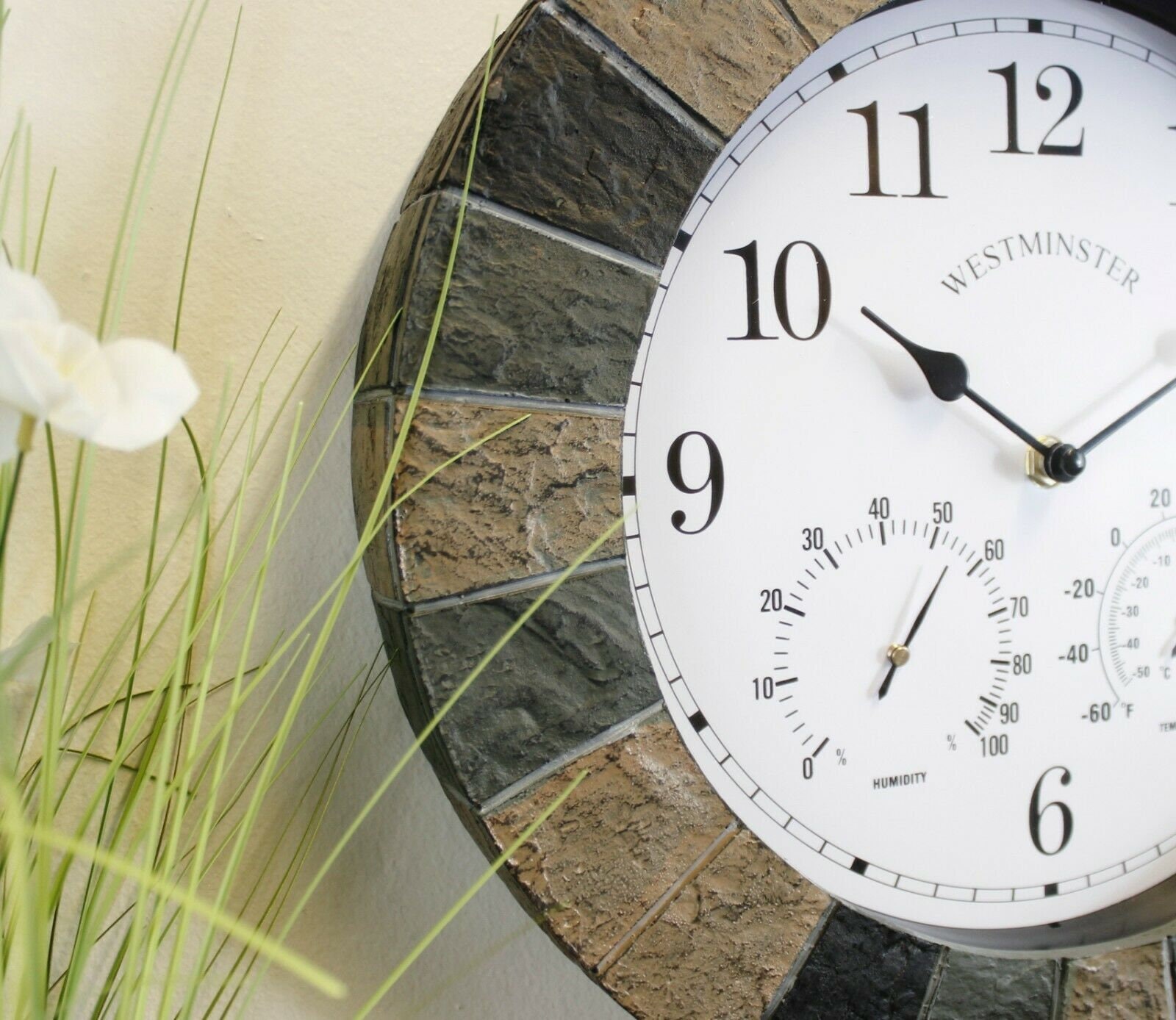 Large Slate Effect Garden Clock Wall Ornament Temperature Etsy
