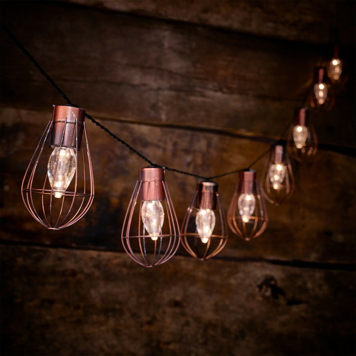 10 LED Solar Powered Rustic Cage String Lights Garden Outdoor Etsy