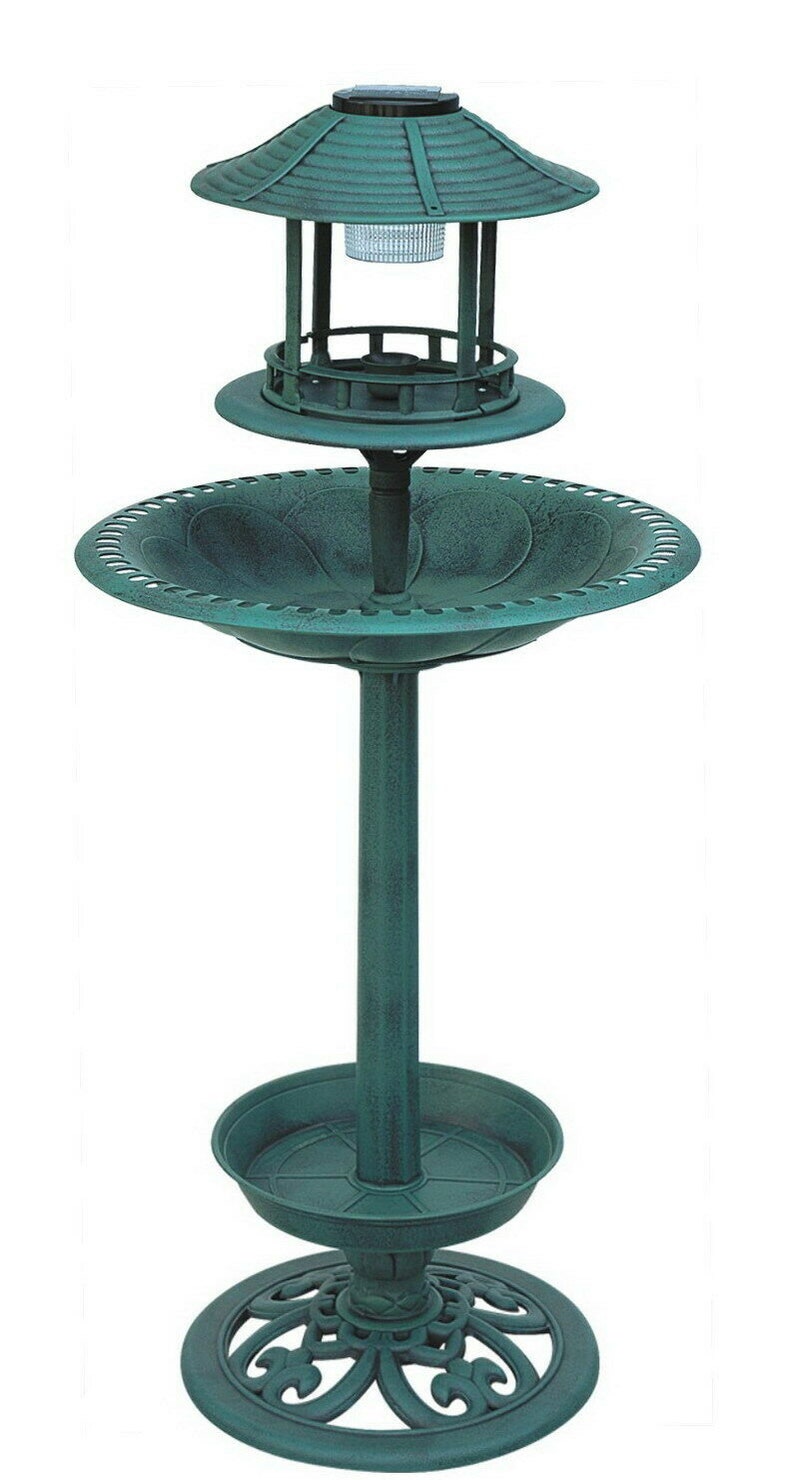 Bird Bath & Feeder With Solar Power Light Garden Ornamental Etsy