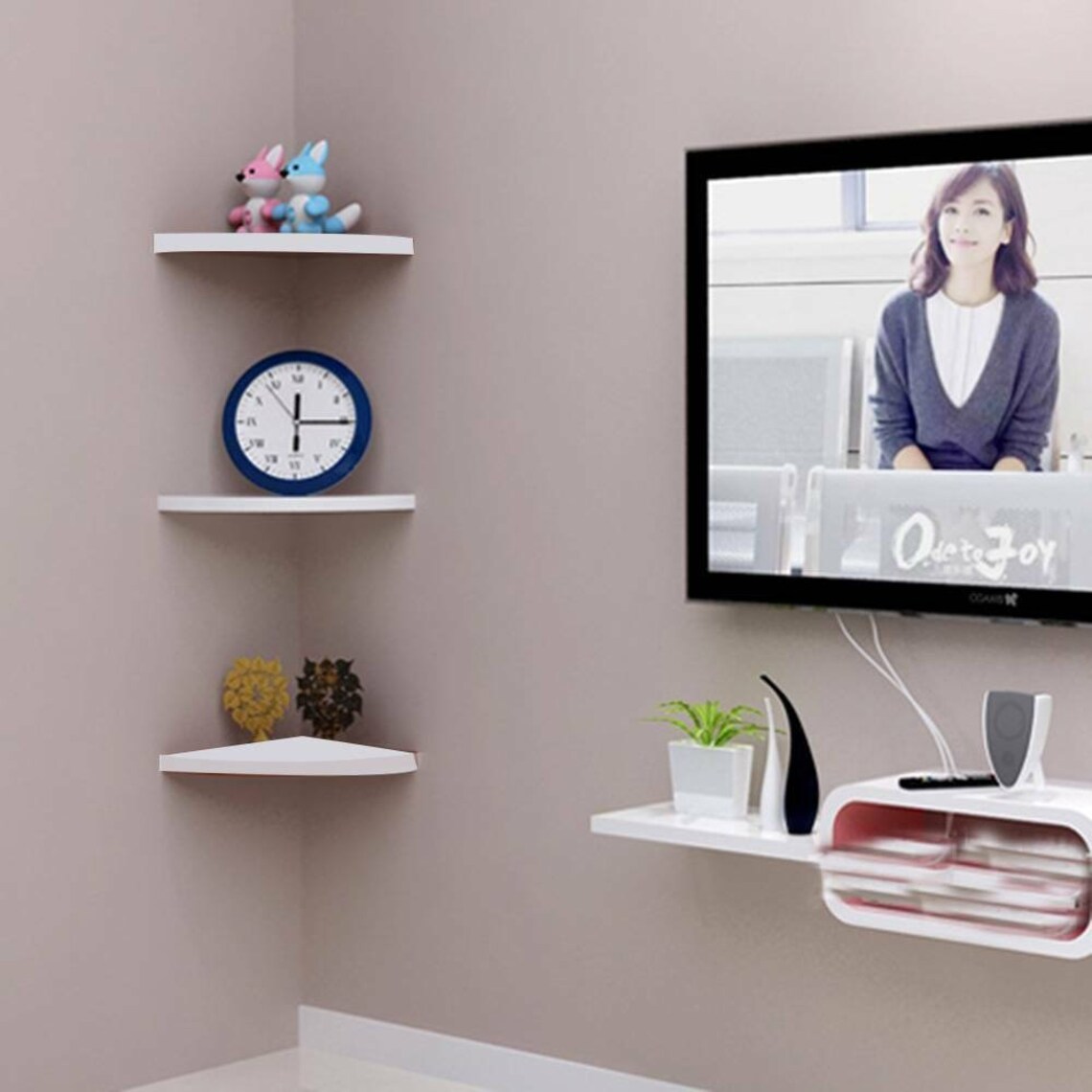 Pack of 3 Floating White Corner Shelf Shelves Wooden Wall Etsy