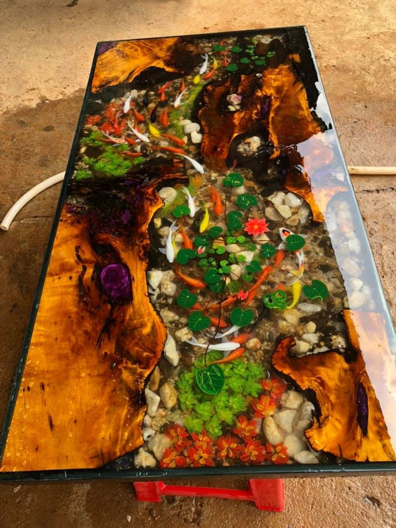 Resin table with fish shape Etsy