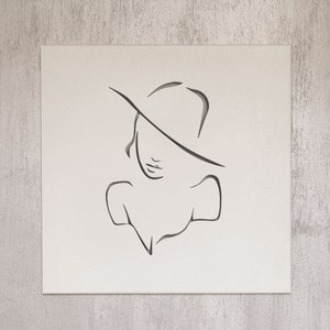 Carved metal painting - woman with hat - wall art