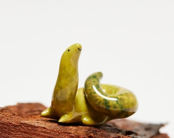 Little  green diplodocus dinosaur  / Cute green ceramic clay dinosaur / Miniature figurine / Handmade dinosaur sculpture / Handmade gifts