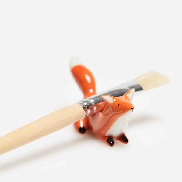 Keramik Fuchs / Pinselskulptur Miniatur / Rotfuchs / Handgemachte Keramik / Pinselhalter / Pinselhalter