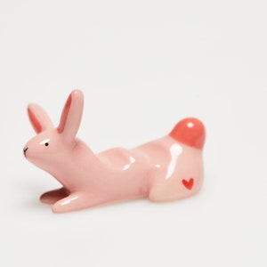 Cute ceramic bunny paint brush rest / Miniature rabbit sculpture / Handmade cute ceramics / Fox decoration / Clay art / pink brush rest image 3