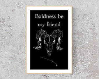 Aries Astrology Zodiac Print (11x17) - Ram skull with Aries constellation and Shakespeare quote
