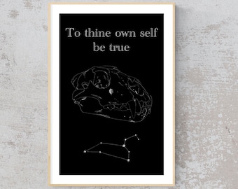 Leo Astrology Zodiac Print (11x17) - Lion skull with Leo constellation and Shakespeare quote