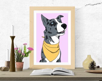 Custom minimalist cartoon/pop art style pet portrait - Digital Art Print