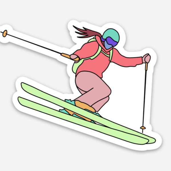 Vinyl Die-Cut Skiing Sticker | Skier Sticker | Woman Skiing | Woman Skier