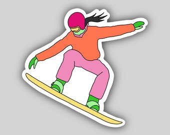 Vinyl Die-Cut Snowboarding Sticker | Snowboarder Sticker | Woman Snowboarding | Woman Snowboarder