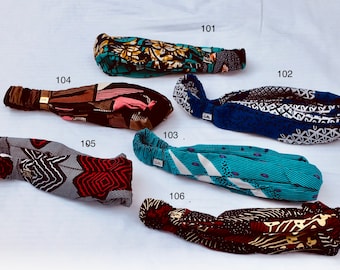 Gesichtsbezug Maske und Stirnband Set in verschiedenen afrikanischen und exotischen Drucke mit Gold oder Silber Motiv