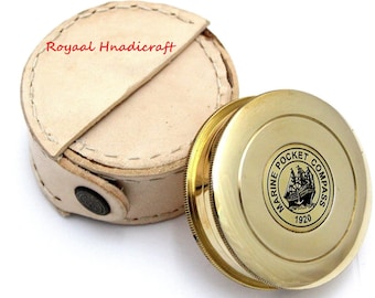 Antique Robert Frost Poem Compass-Pocket Compass w Leather Case New Year Gift