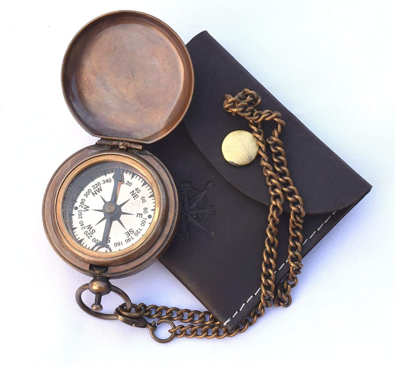 Handmade Brass Push Open Compass On Chain with Leather Case Etsy