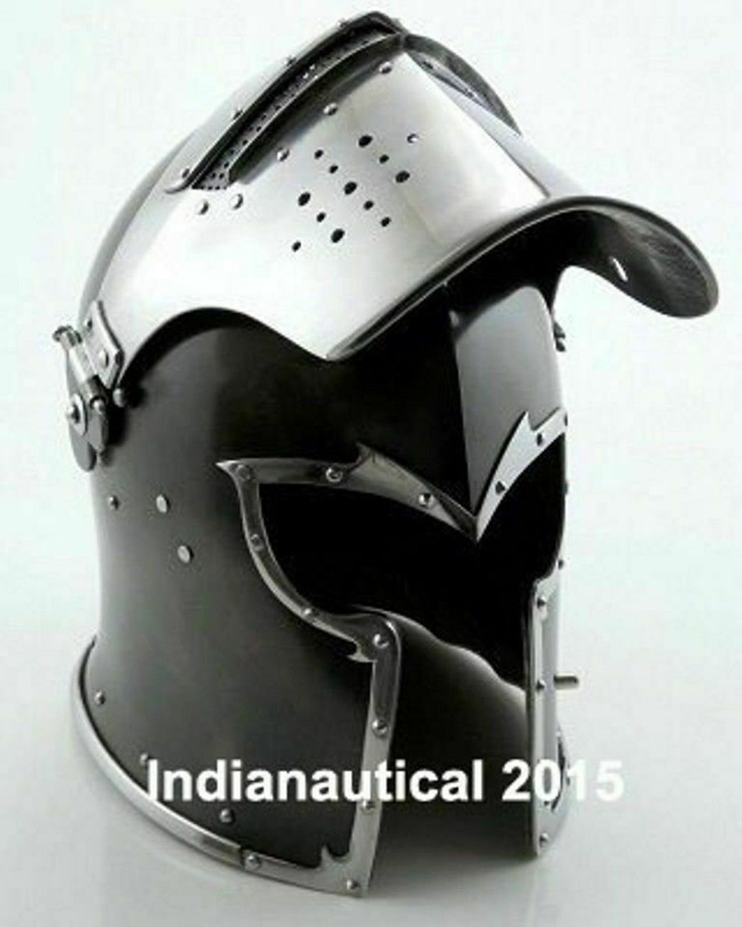 Black Medieval Visored Barbute Helm Arm Replica Costume Etsy