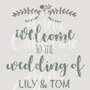 Personalised Welcome to the wedding of Stencil 190 Micron Mylar Furniture Wall Art by Annie Bell