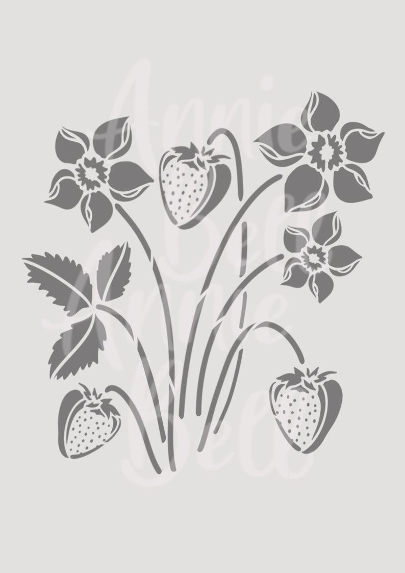 Stencil pianta di fragola 190 micron Mylar Furniture Wall Art di Annie Bell immagine 1