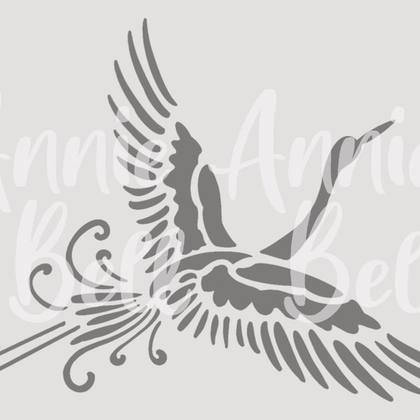 Shabby Chic Stencil Chinese single flying crane 190 Micron Mylar Furniture Wall Art by Annie Bell