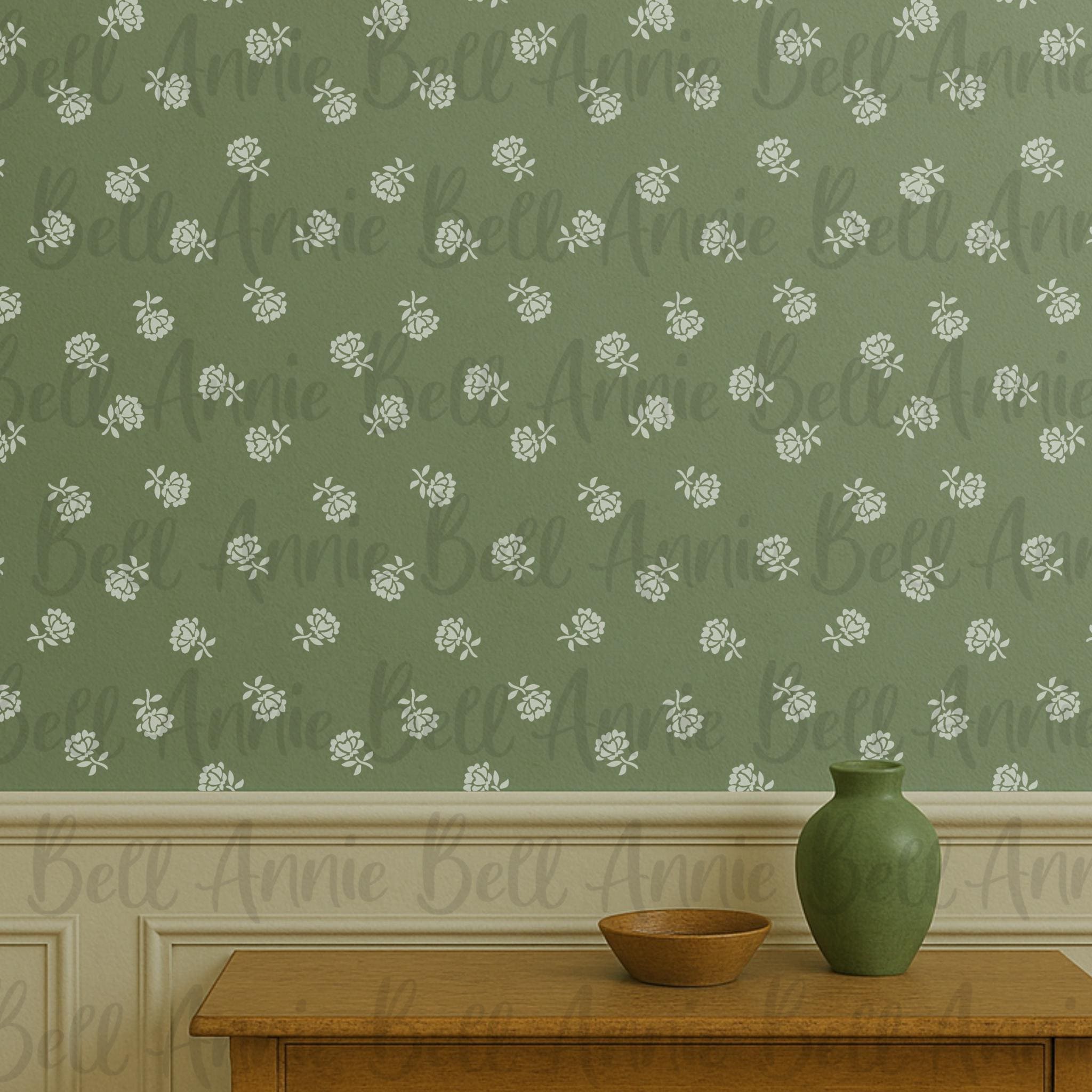 STENCIL 'Floral repeat pattern' Quality, flexible, reusable, 250 Micron Mylar, Furniture, Walls, fabric, plaster, Art by Annie Bell
