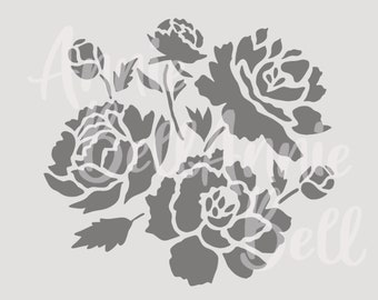 Shabby Chic Stencil Fiori di peonia vintage floreale 190 Micron Mylar Furniture Wall Art di Annie Bell